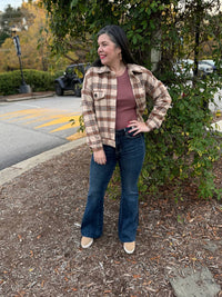 Staccato - Collared Button Plaid Short Jacket