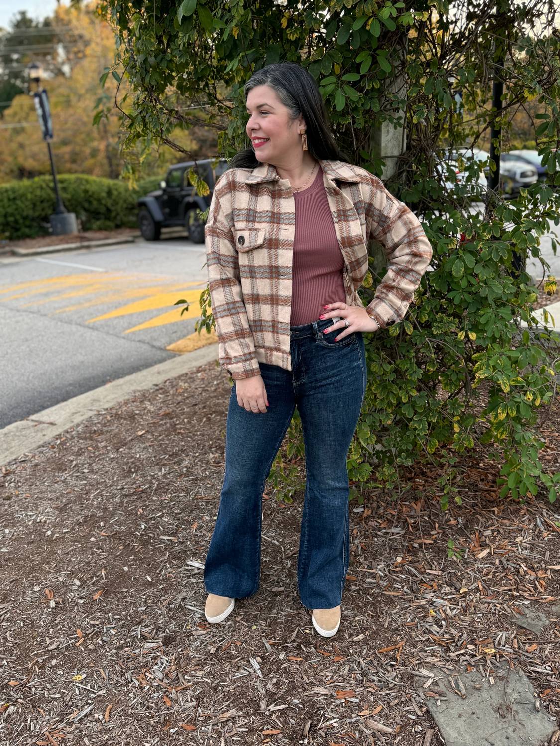 Staccato - Collared Button Plaid Short Jacket