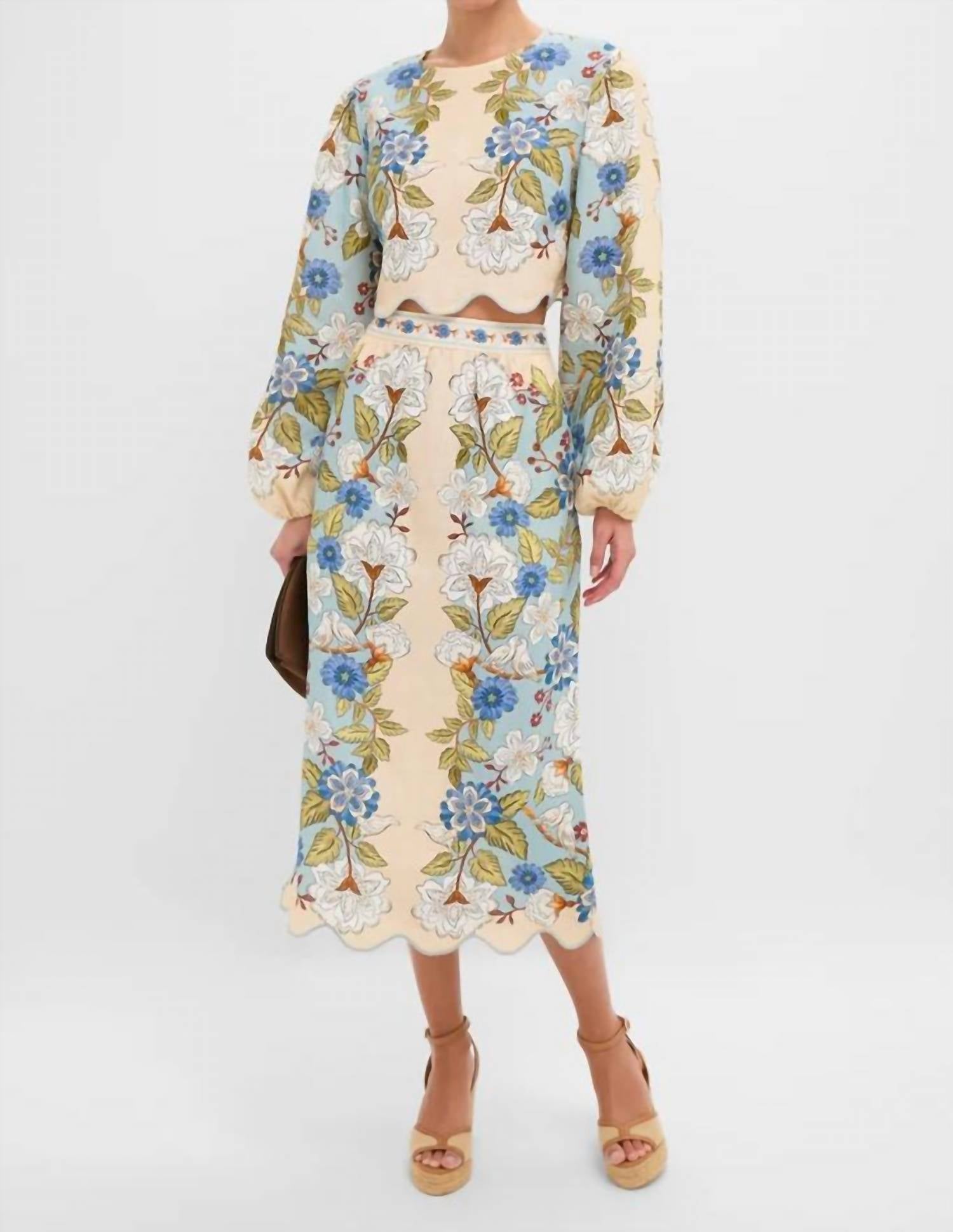 Farm Rio - Floral Linen Midi Skirt