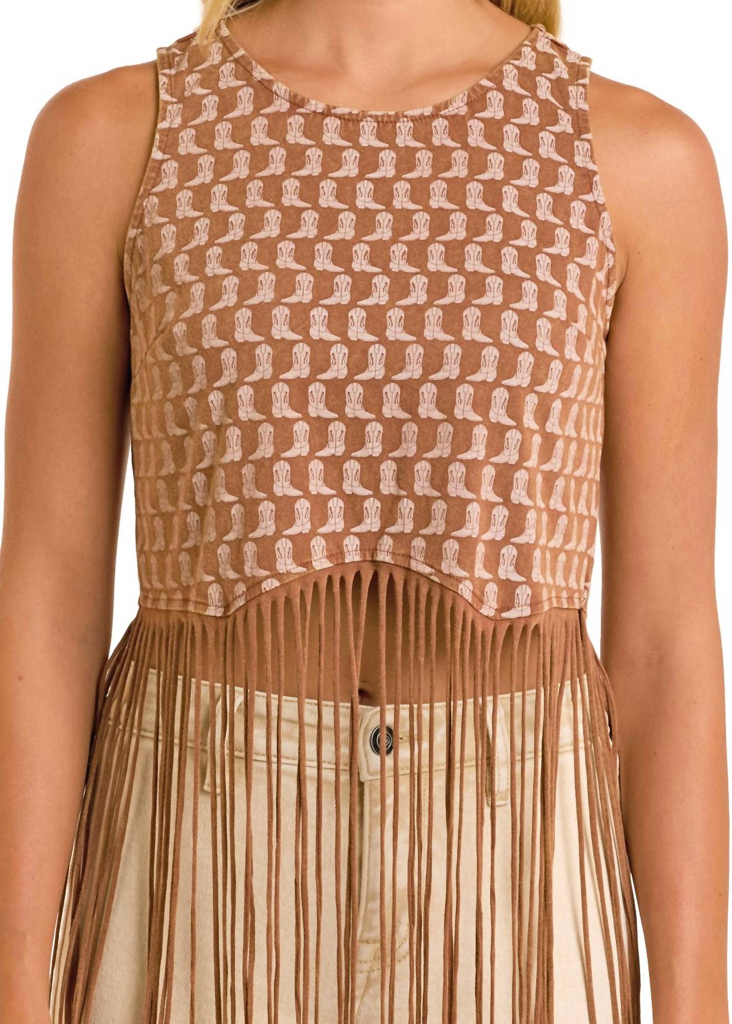 Rock & Roll Denim - Boot Print Fringe Top