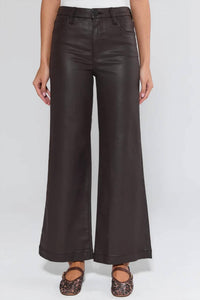 KUT FROM THE KLOTH Meg High Rise Wide Leg Coated Canvas Pants in chocolate 1 - women's pants