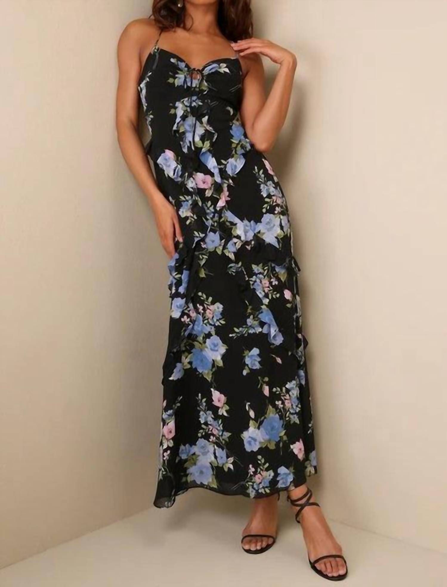Lulus - Esme Floral Tie Back Dress