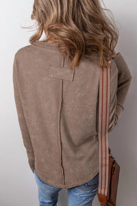 Full Time Purchase - Acid Wash Waffle Knit Long Sleeve Top