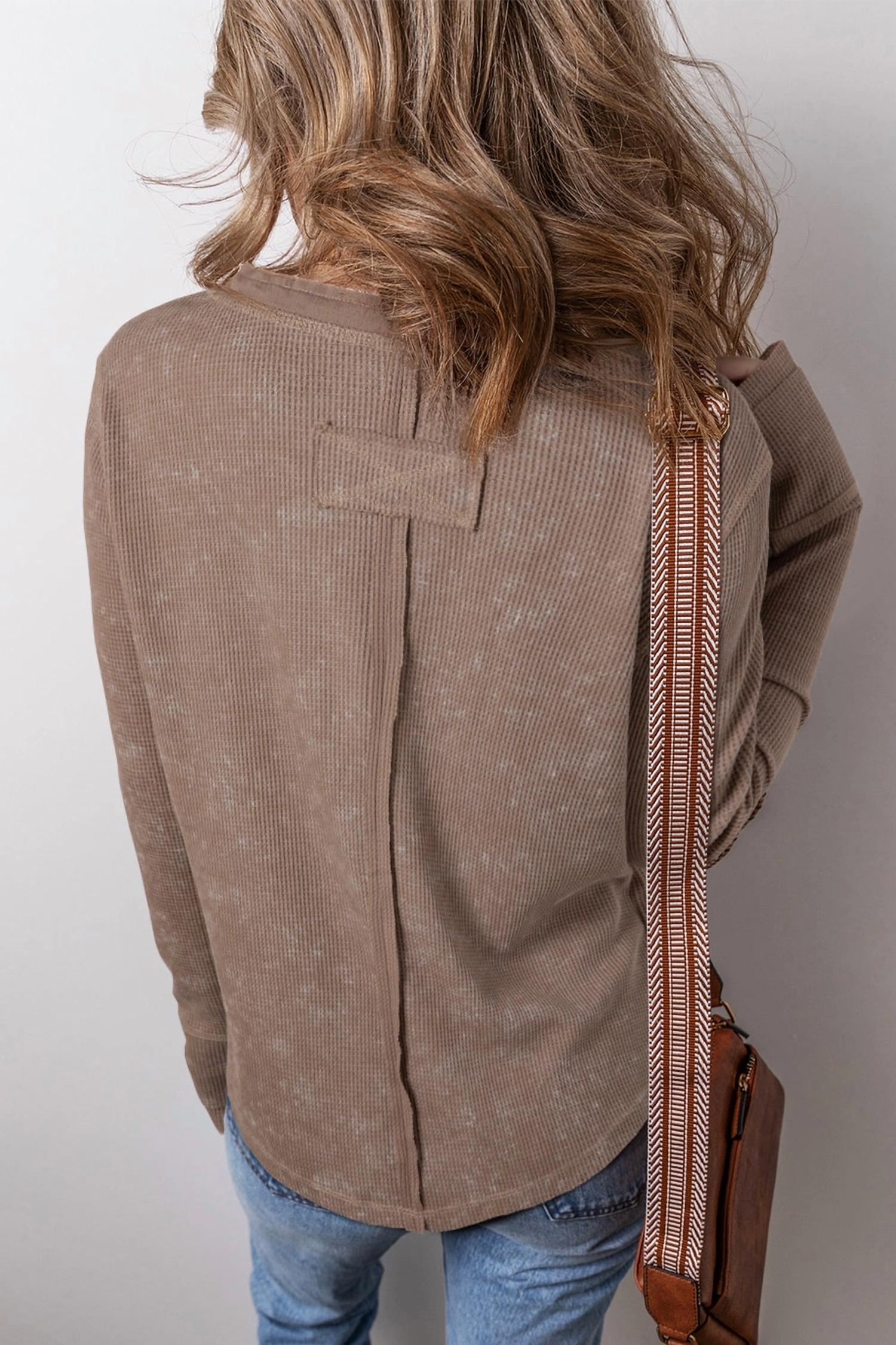 Full Time Purchase - Acid Wash Waffle Knit Long Sleeve Top