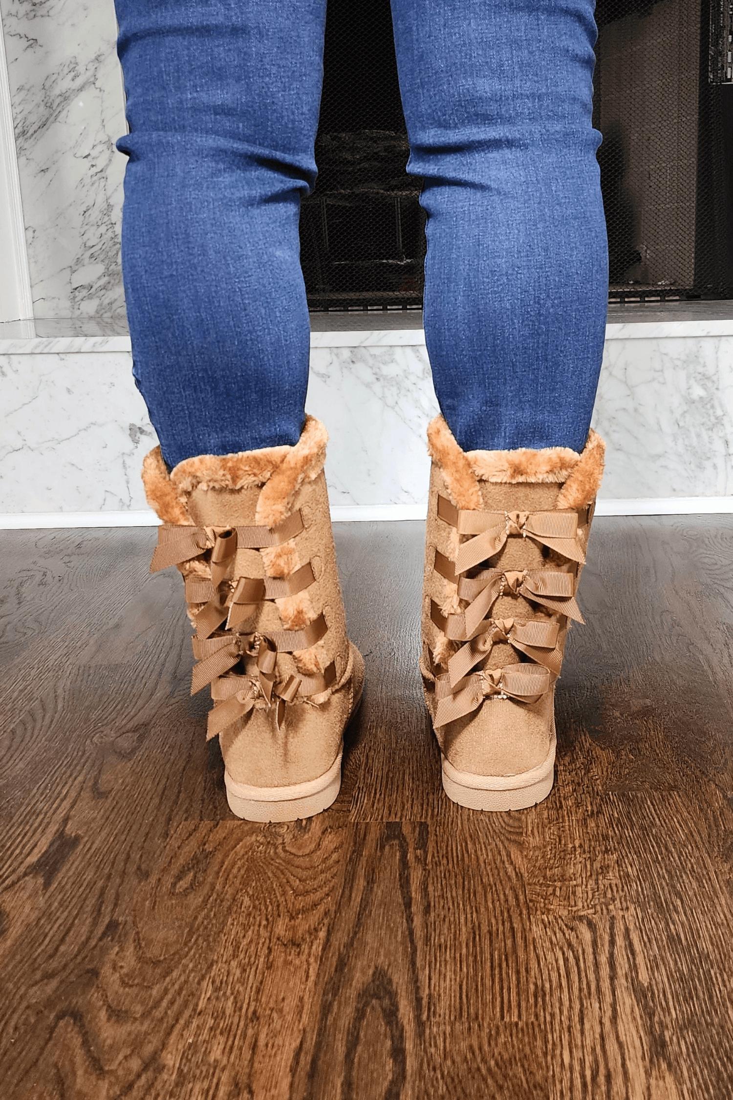 Faux Fur Boots with Bow Tie Detail