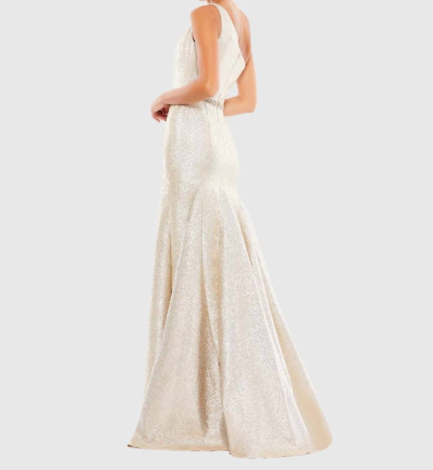 Mac Duggal - One Shoulder Metallic Ruffledevening Gown