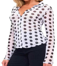 Ariella - Mesh Polka Dot Long Sleeve Top