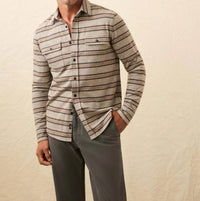 Faherty Double Pocket Legend Sweater Shirt in rock coast stripe - men's shirt - detail view