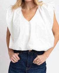 Karlie - Poplin Vneck Bubble Top