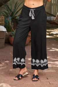PAPARAZZI Embroidered Linen Crop Pant in black - women's pants - alternate view