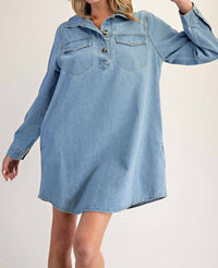 Ee:Some - Long Sleeve Denim Shirt Dress