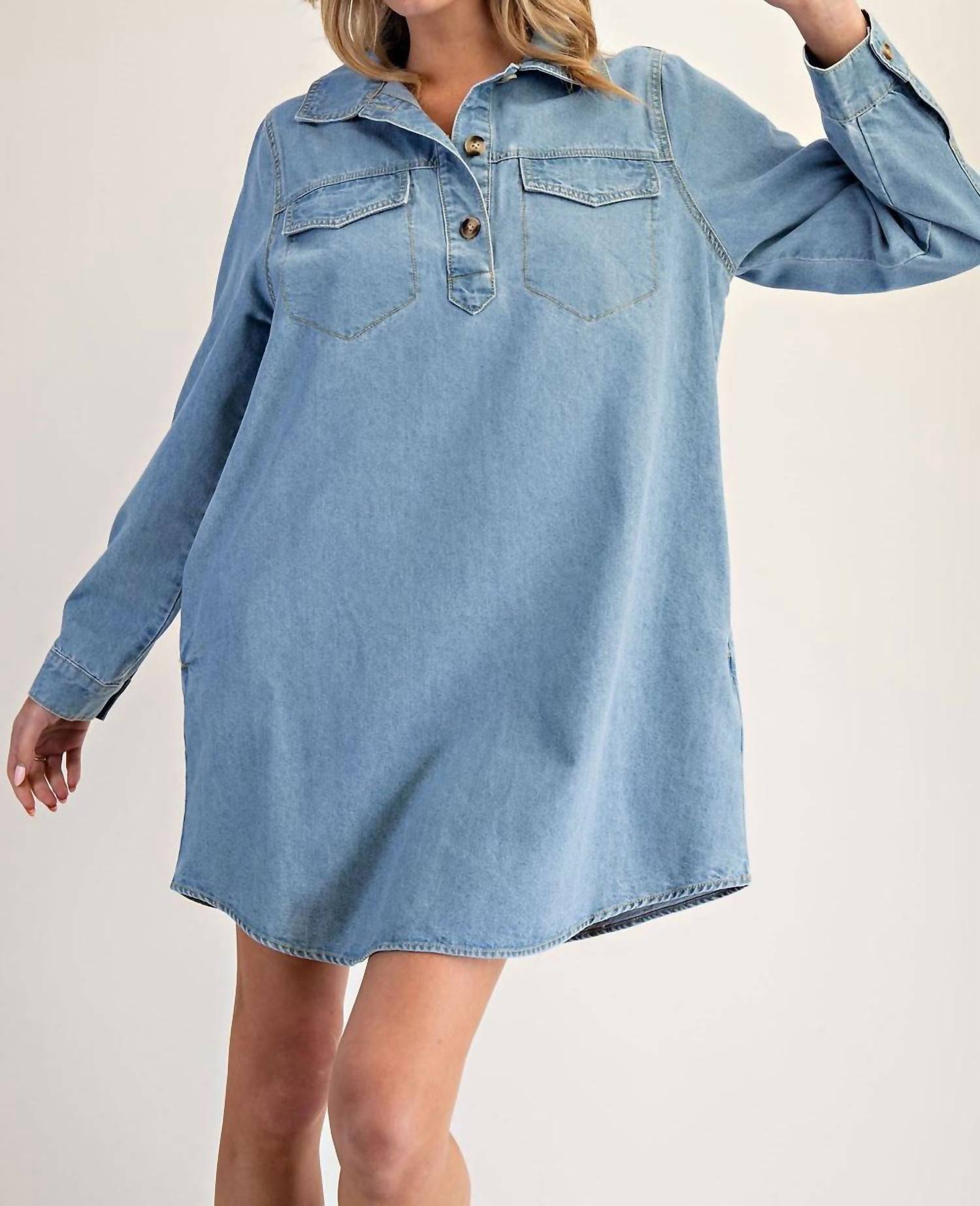 Ee:Some - Long Sleeve Denim Shirt Dress