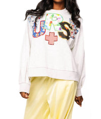 QUEEN OF SPARKLES Nurse Multi Fabric Sweatshirt in grey - women's top - view 4