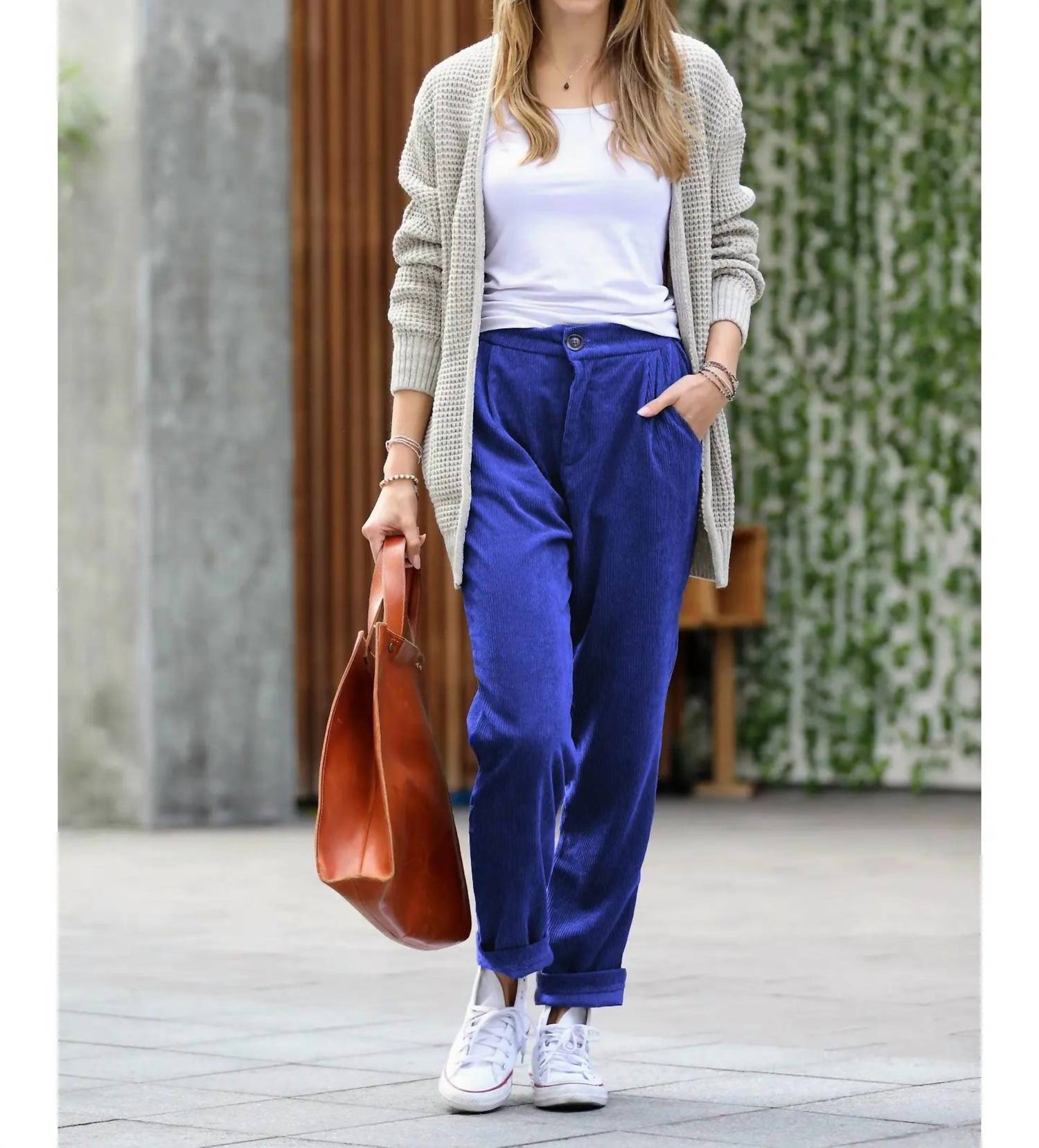ZENANA High Rise Corduroy Pants in blue - women's pants