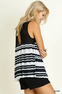 Umgee - Lace & Striped Babydoll Tank Top
