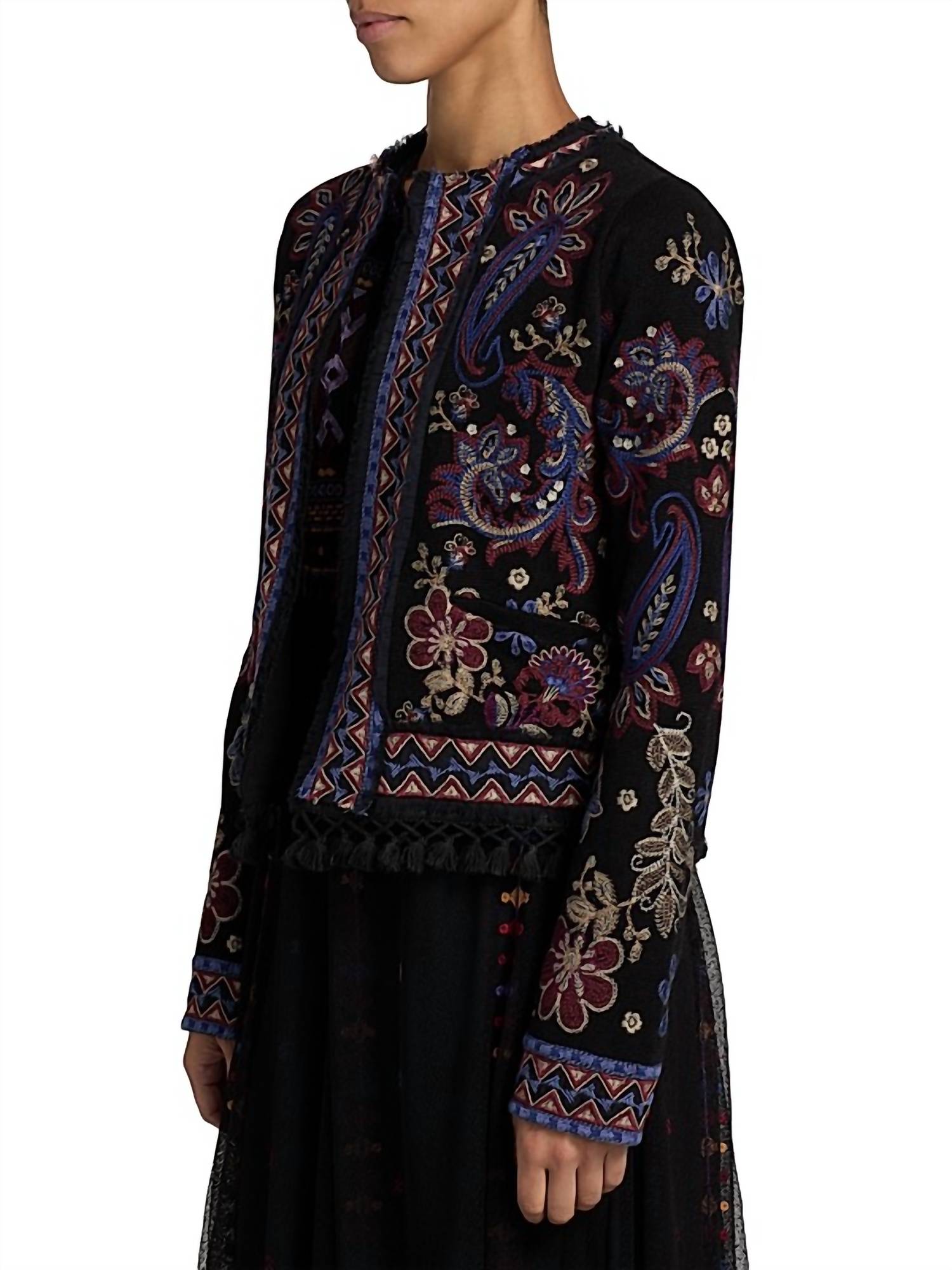 Johnny Was Women's Katiuska Short Fringe Jacket in black - women's jacket - alternate view