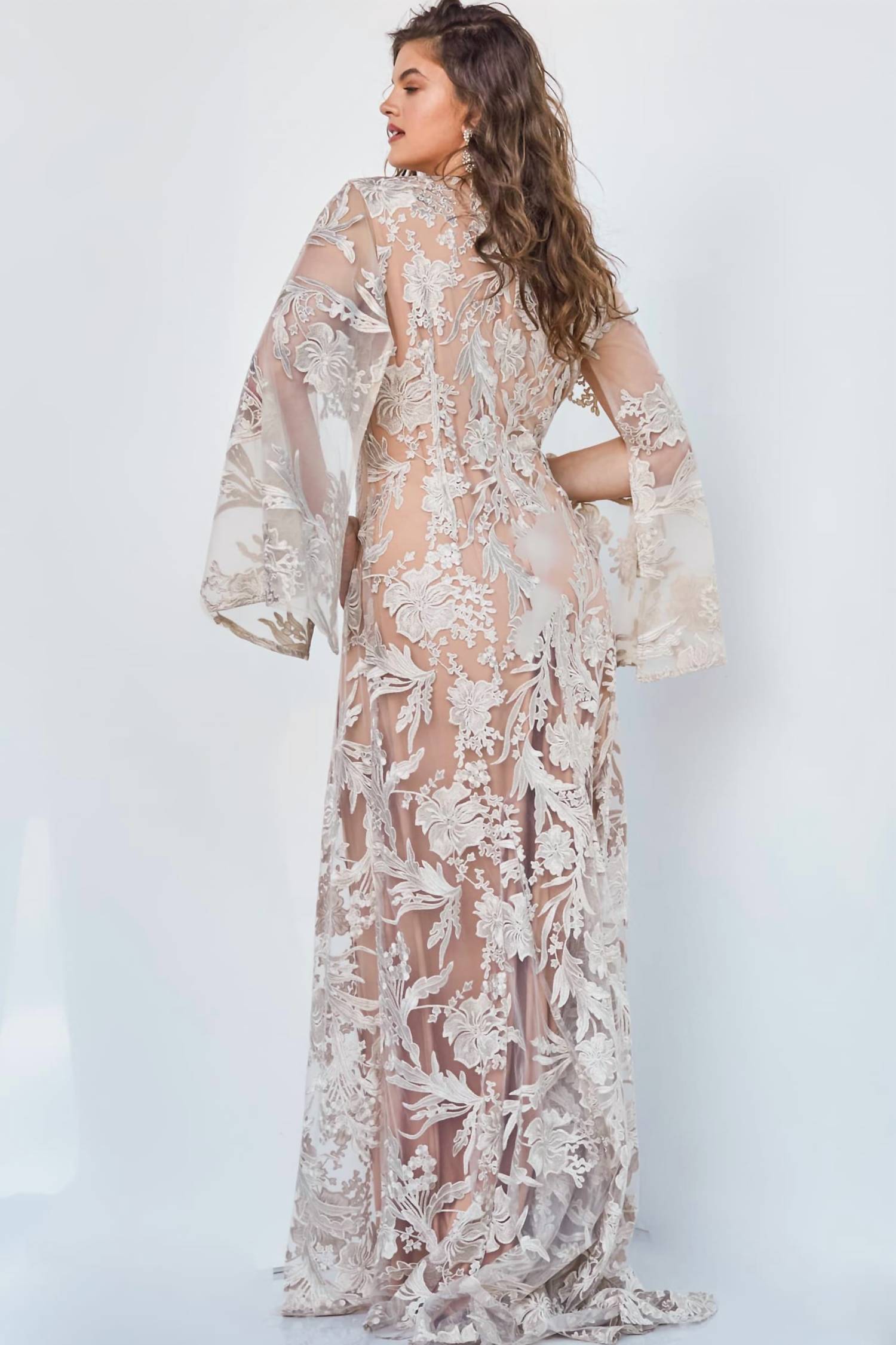 Jovani - Cape Sleeve Lace Dress