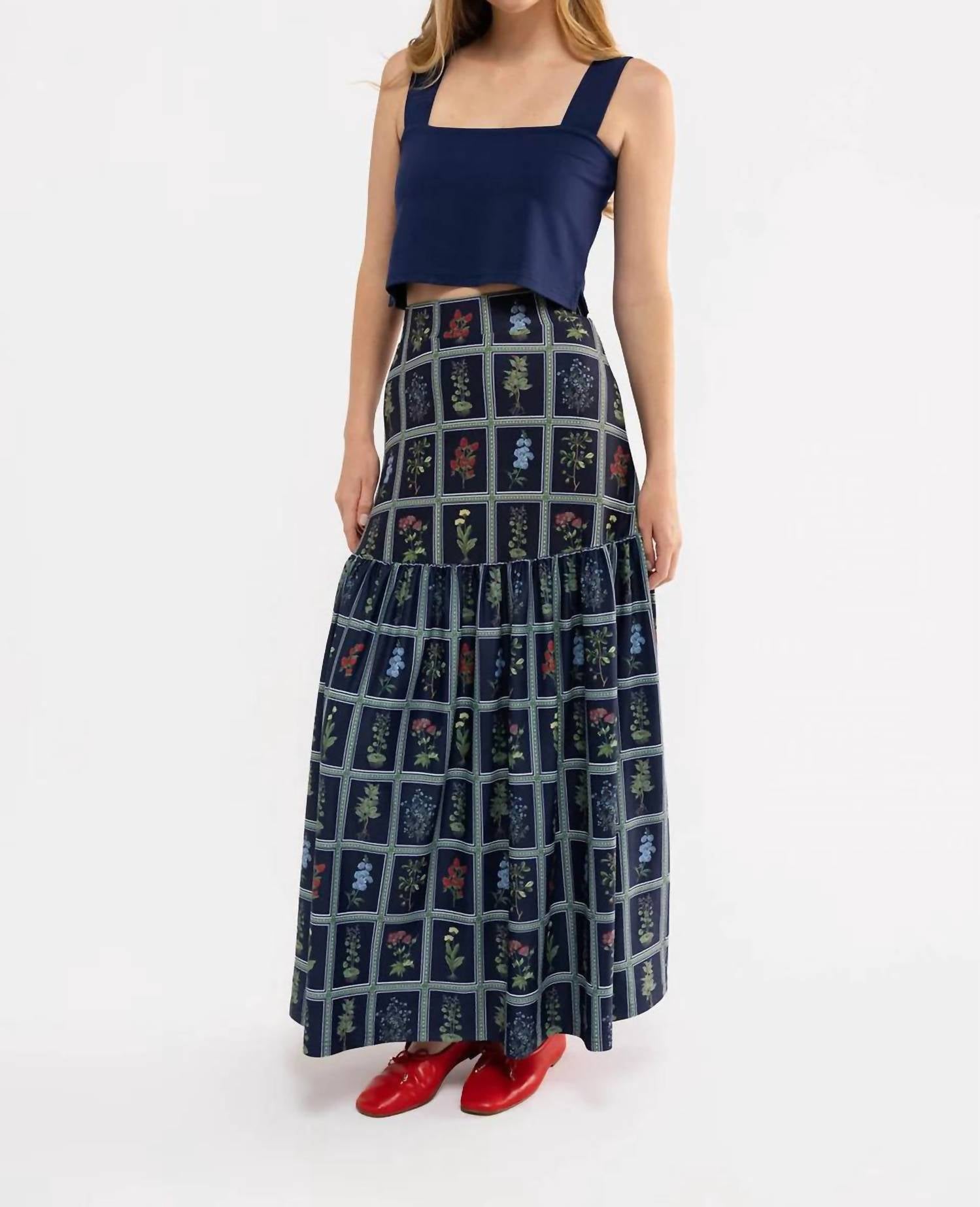 SMITH & QUINN Faye Maxi Skirt in gardeners window navy - women's skirt