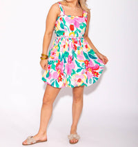 Peach Love - Bubbled Floral Bow Back Tie Closure Mini Dress