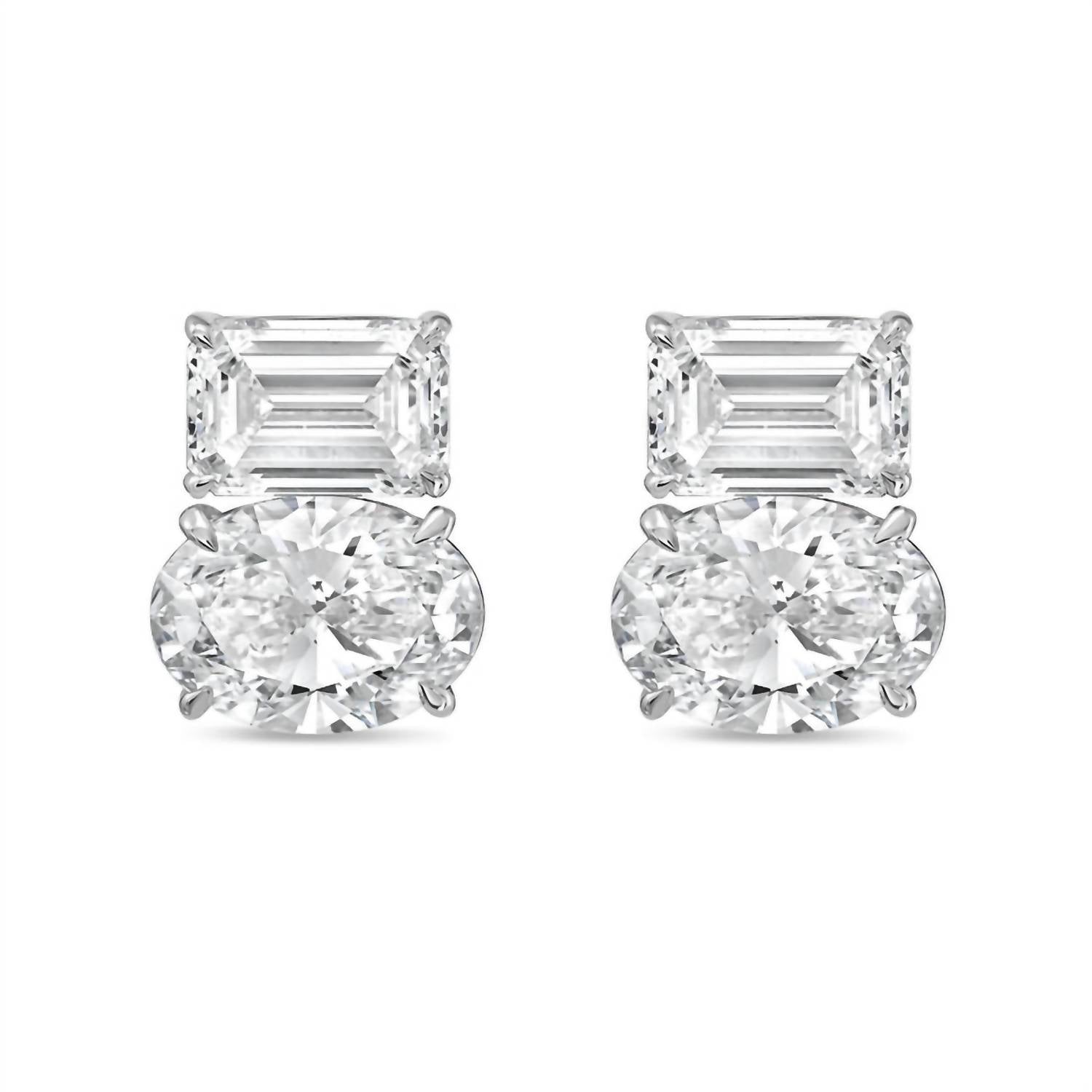 Diana M Jewels - Women's Emerald & Oval Lab-grown Diamond Stud Earrings (6.00 Tcw) - Elegant