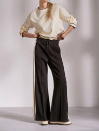 ELAN Pleated Track Pants in black natural stripe - women's pants - detail view