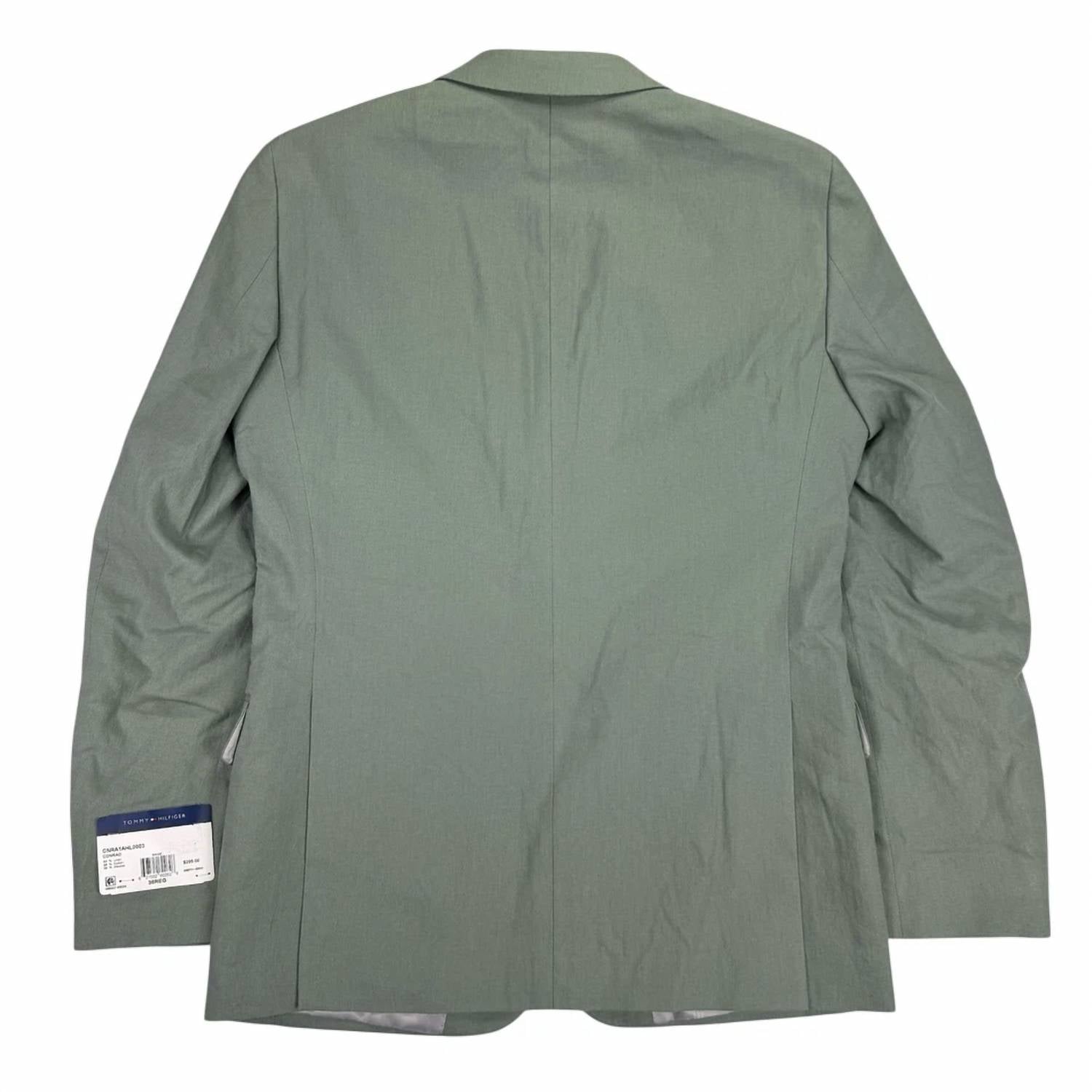 Tommy Hilfiger Men's Conrad Modern Fit Linen Blend Sport Coat in sage green - men's jacket - detail view