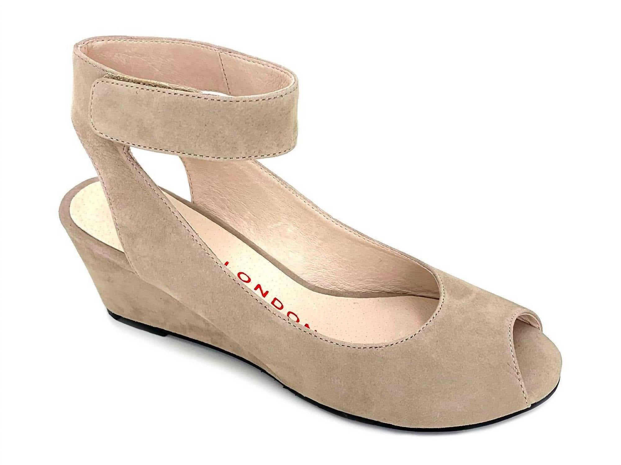 SACHA LONDON Women's Venice Wedge Sandal in taupe kid suede - women's heels - detail view