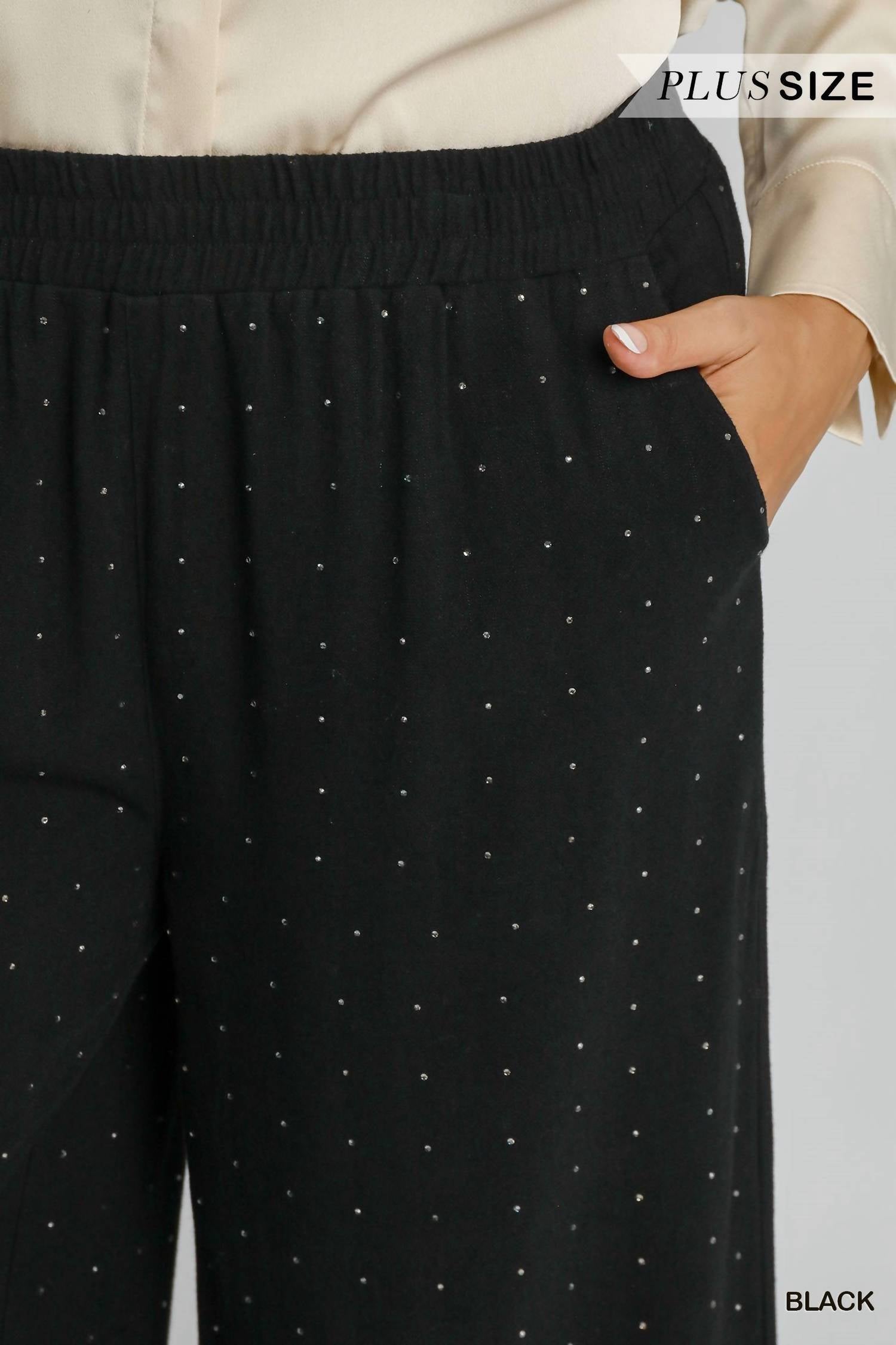Umgee - High Waist Pull On Wide Leg Pant Plus