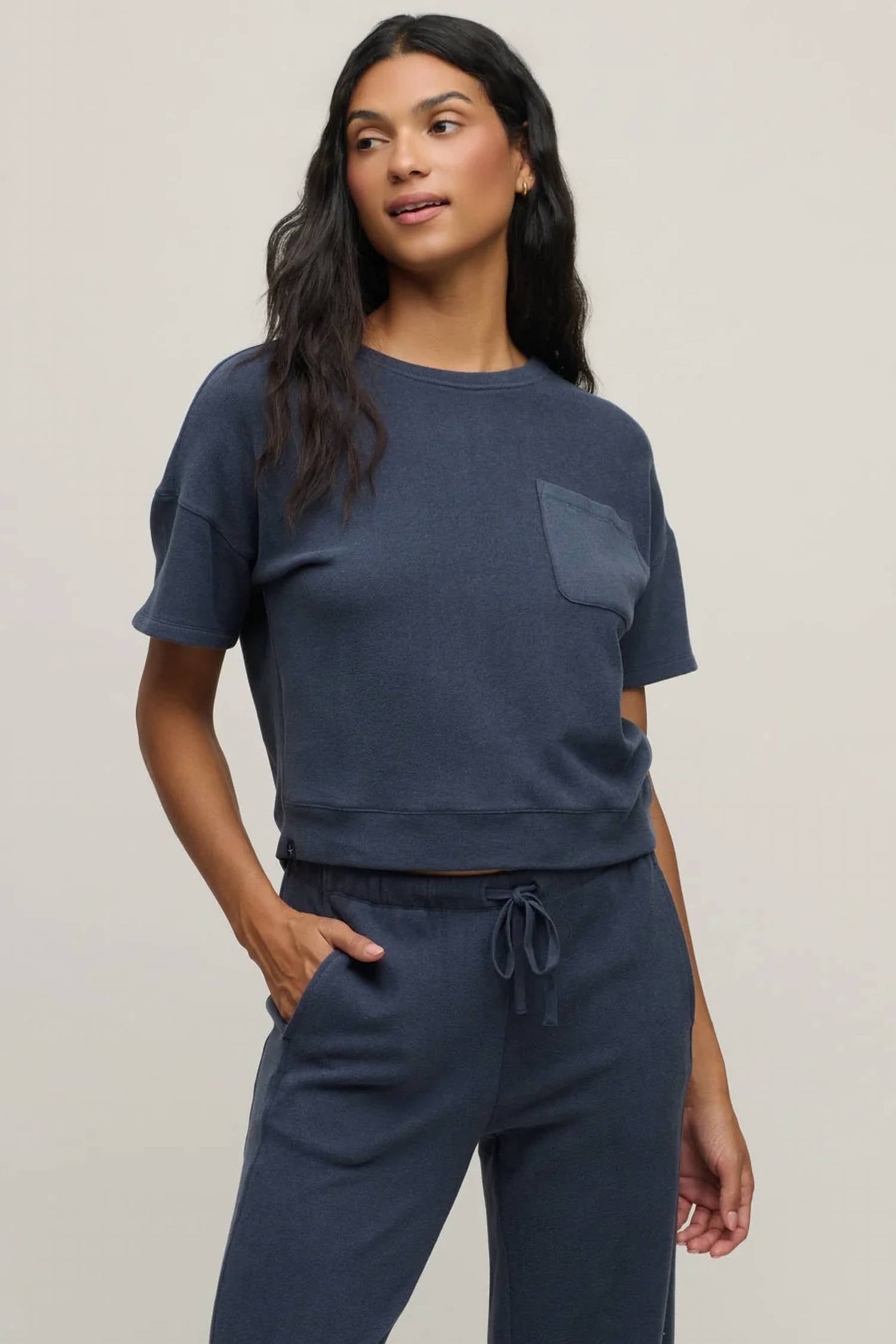Barefoot Dreams - Brushed Fleece Short Sleeve Dropped Shoulder Pullover Top