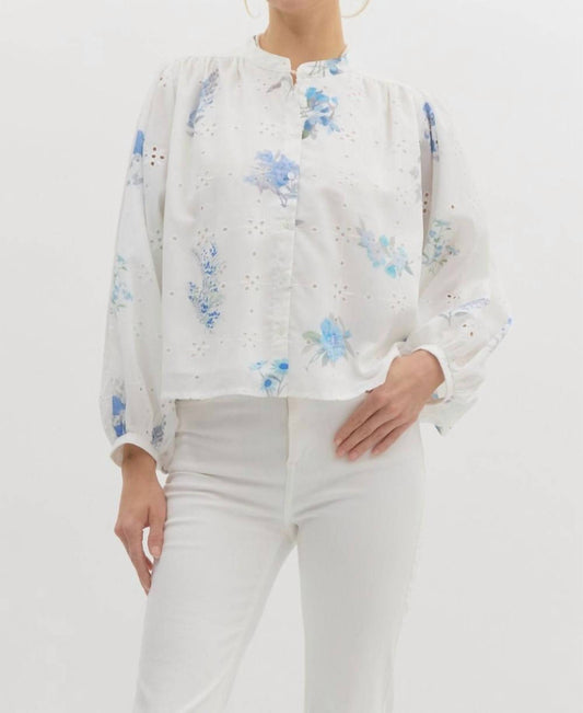 Entro - Floral Print Eyelet Top