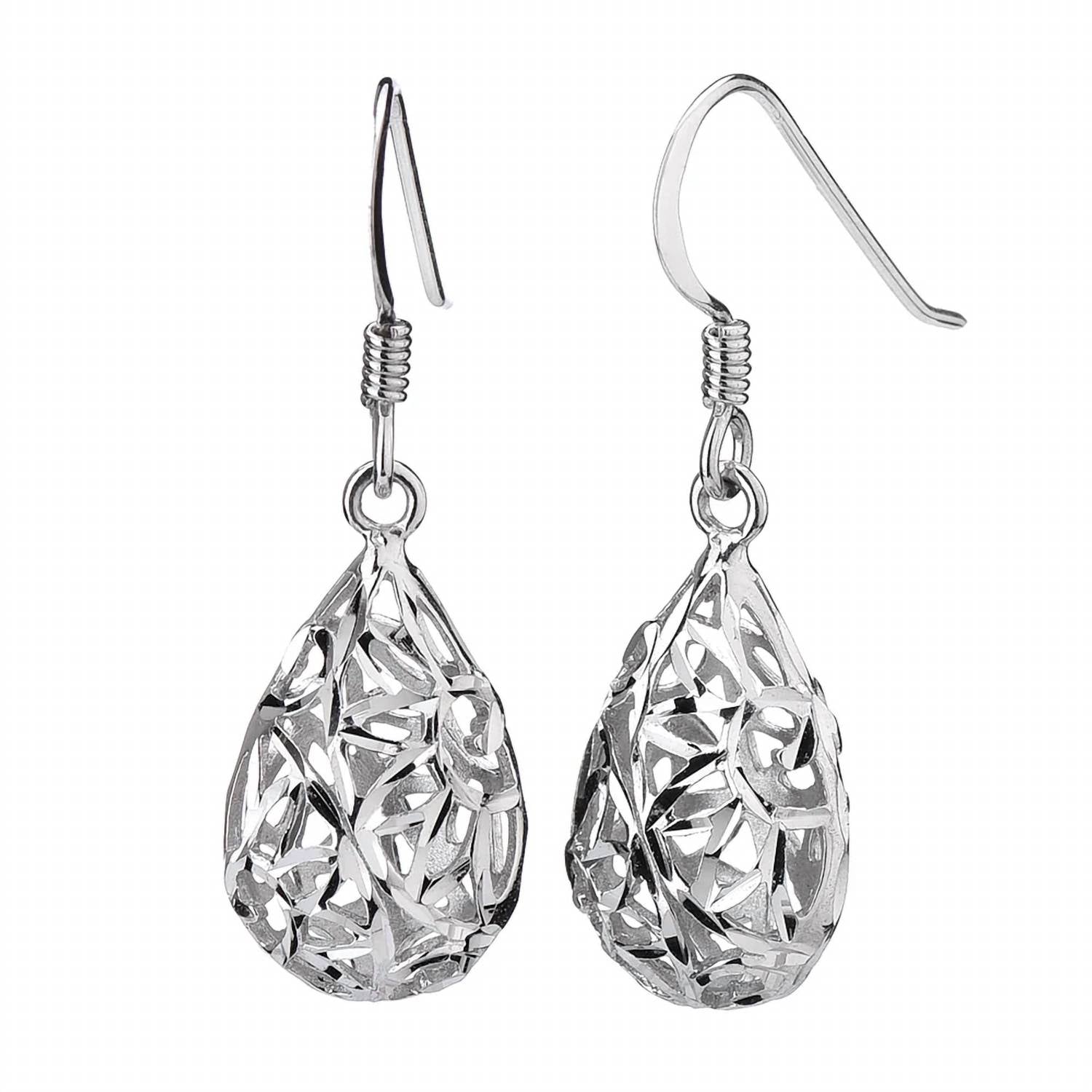 Gold & Honey - Women's Sterling Silver Pear Shape Filigree Drop Earrings And Pendant Necklace Set