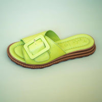 Tyche Women's Monroe Flat Sandal in green tea - women's sandal - detail view