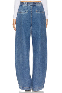 STEVE MADDEN Gilda Wide Leg Pants in blue denim - women's pants - detail view