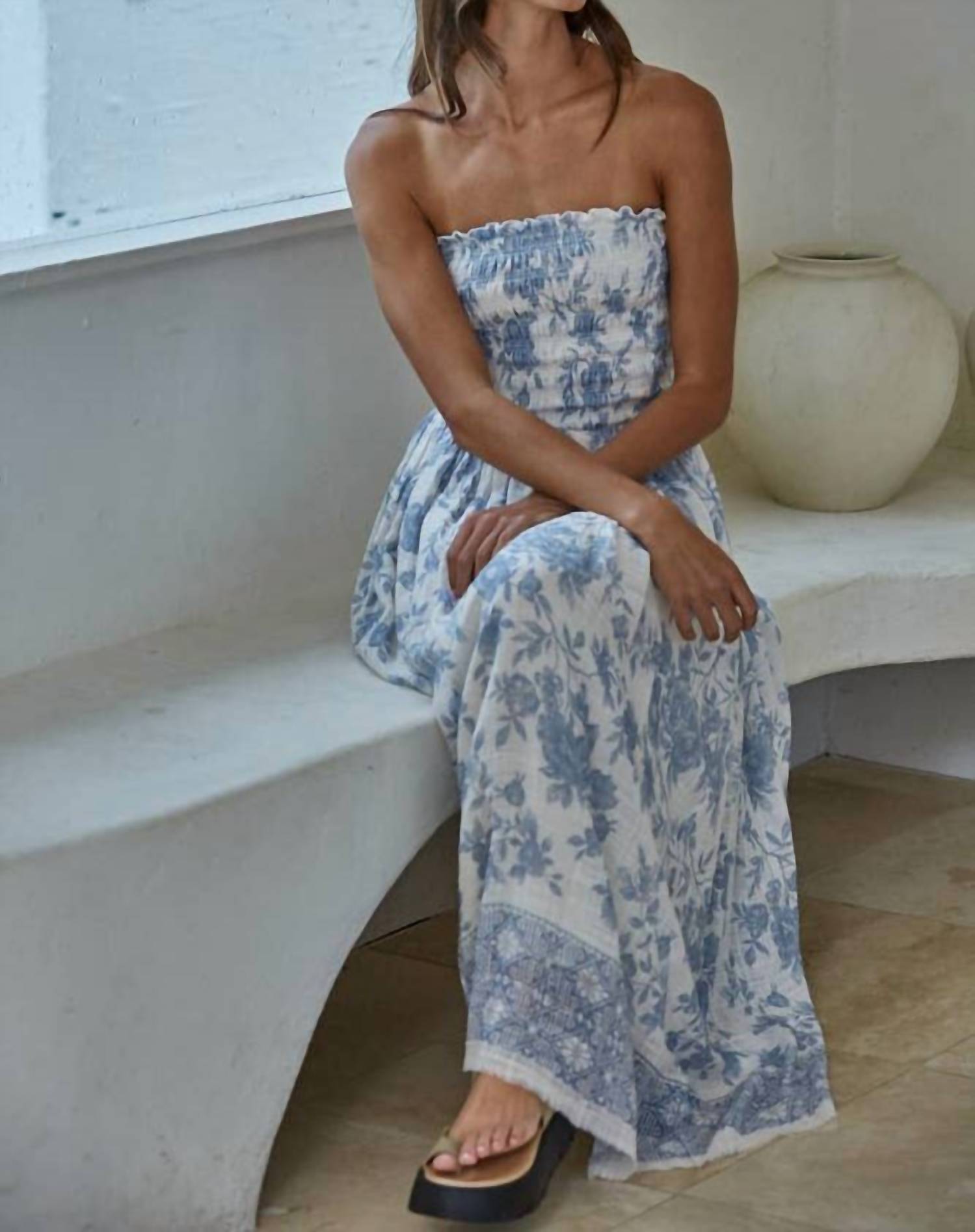 By Together - Floral Smocked Strapless Dress