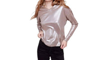 CHARLIE B Foiled Knit Long Sleeve Top in truffle - women's blouse