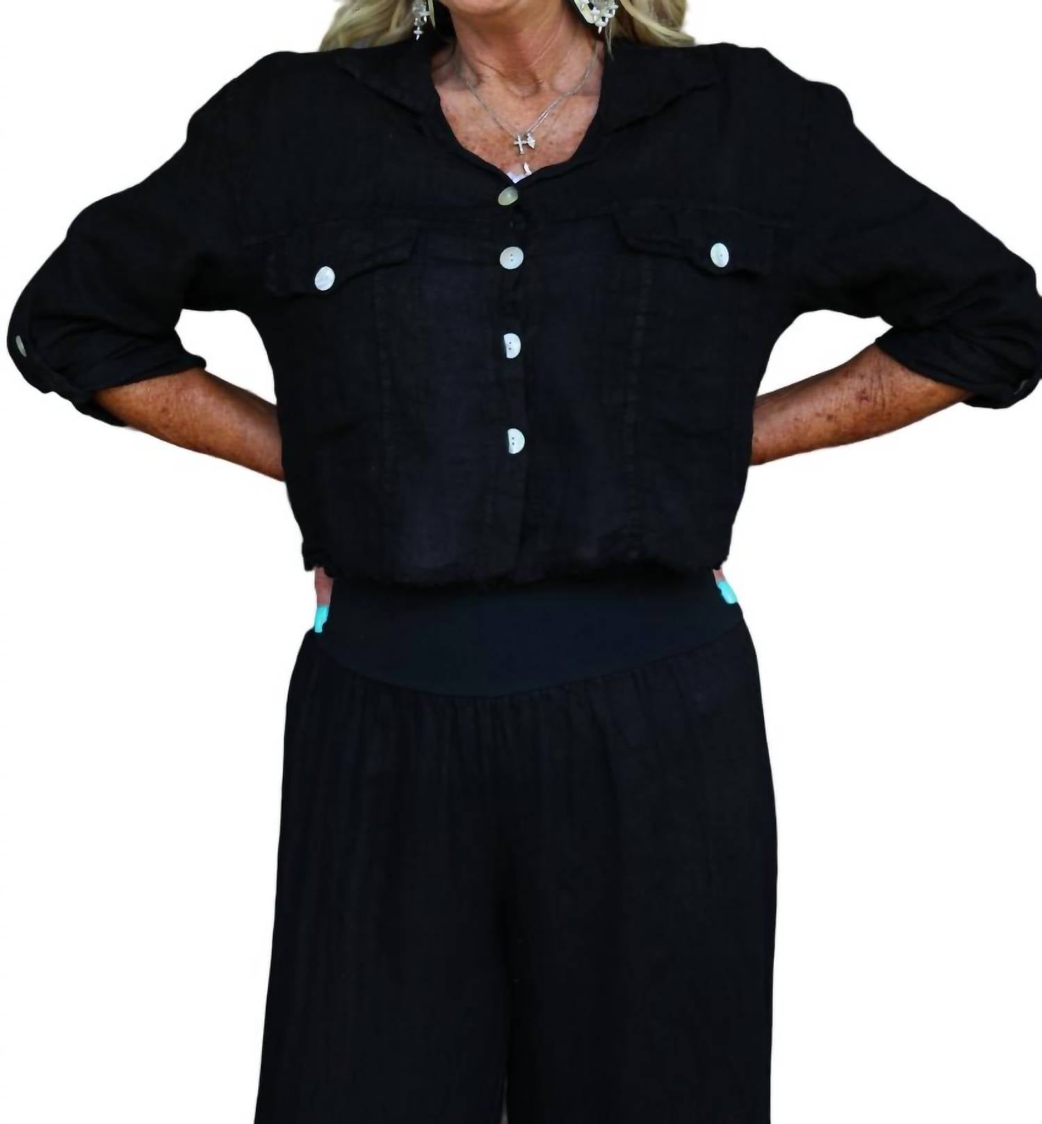 Look Mode Usa - Raw Edge Cropped Linen Jacket