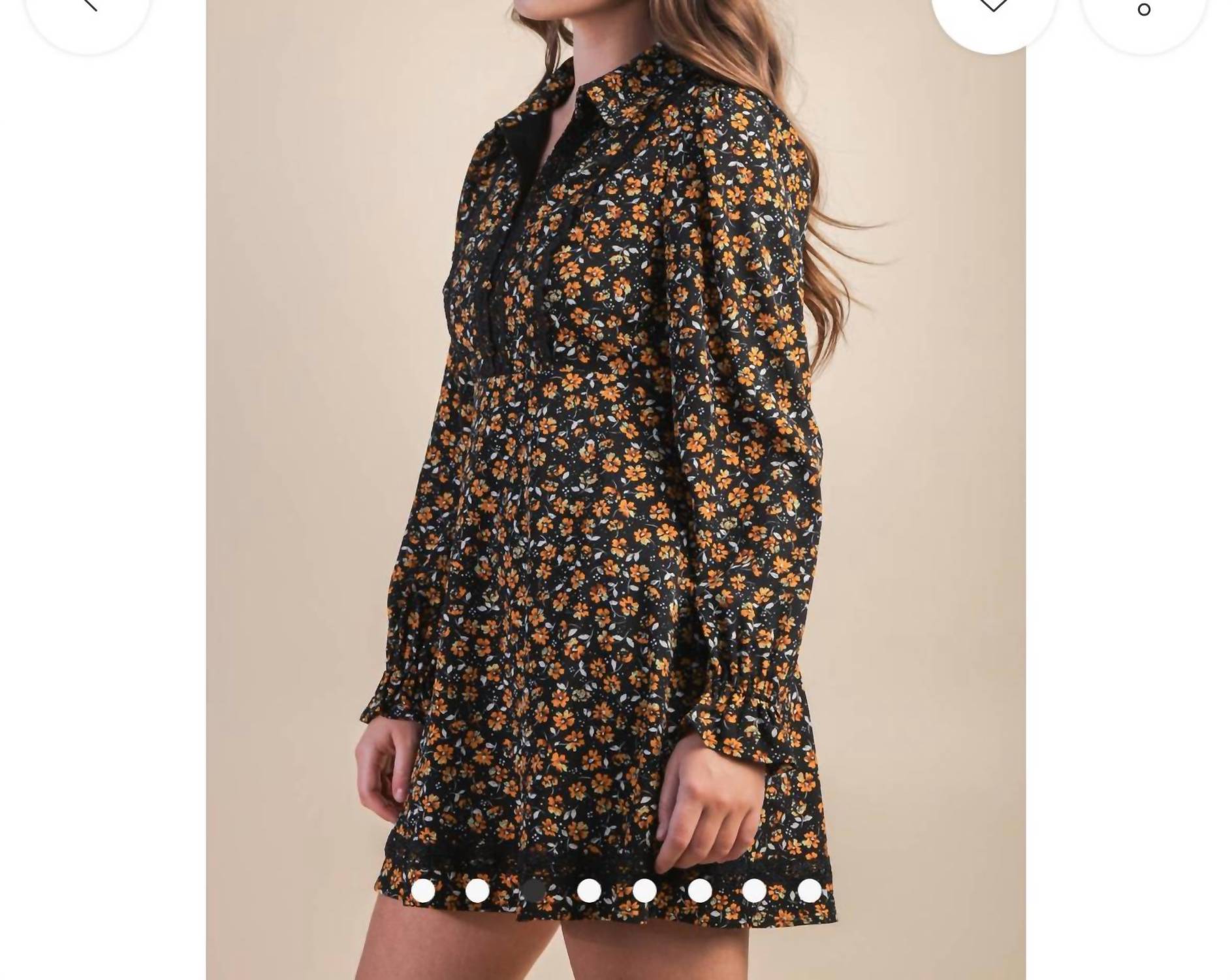 Very J - Floral Printed Lace Trim Collared Mini Dress