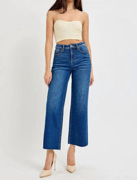 Risen - Tummy Control High Rise Crop Wide Leg Jeans