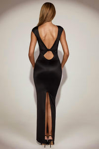 Oh Polly - Hivera Satin Boat-neck Twist-back Maxi Dress