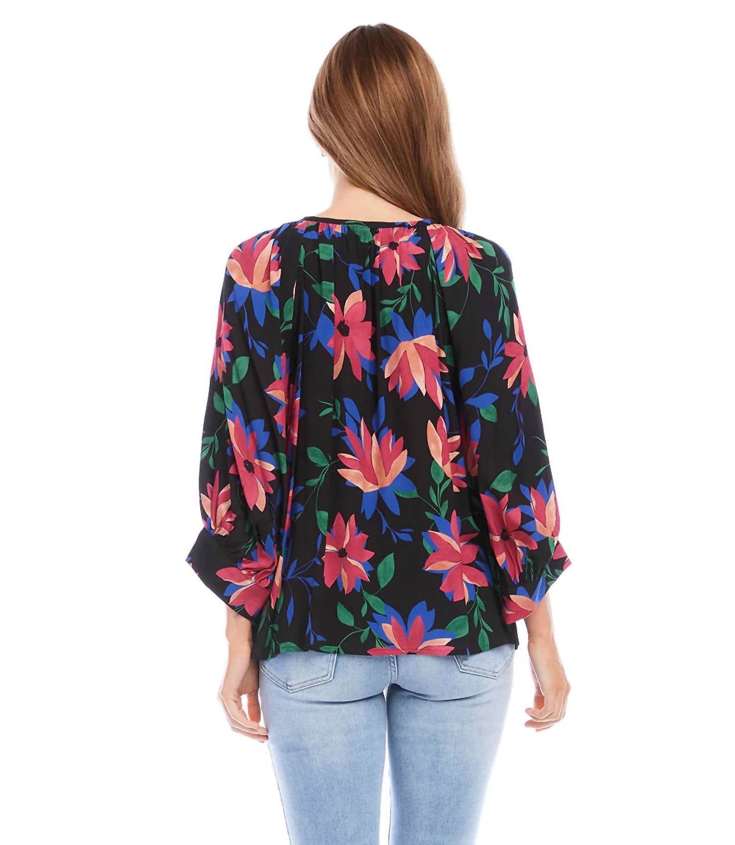 Karen Kane - Faye Floral Print Blouson Sleeve Top