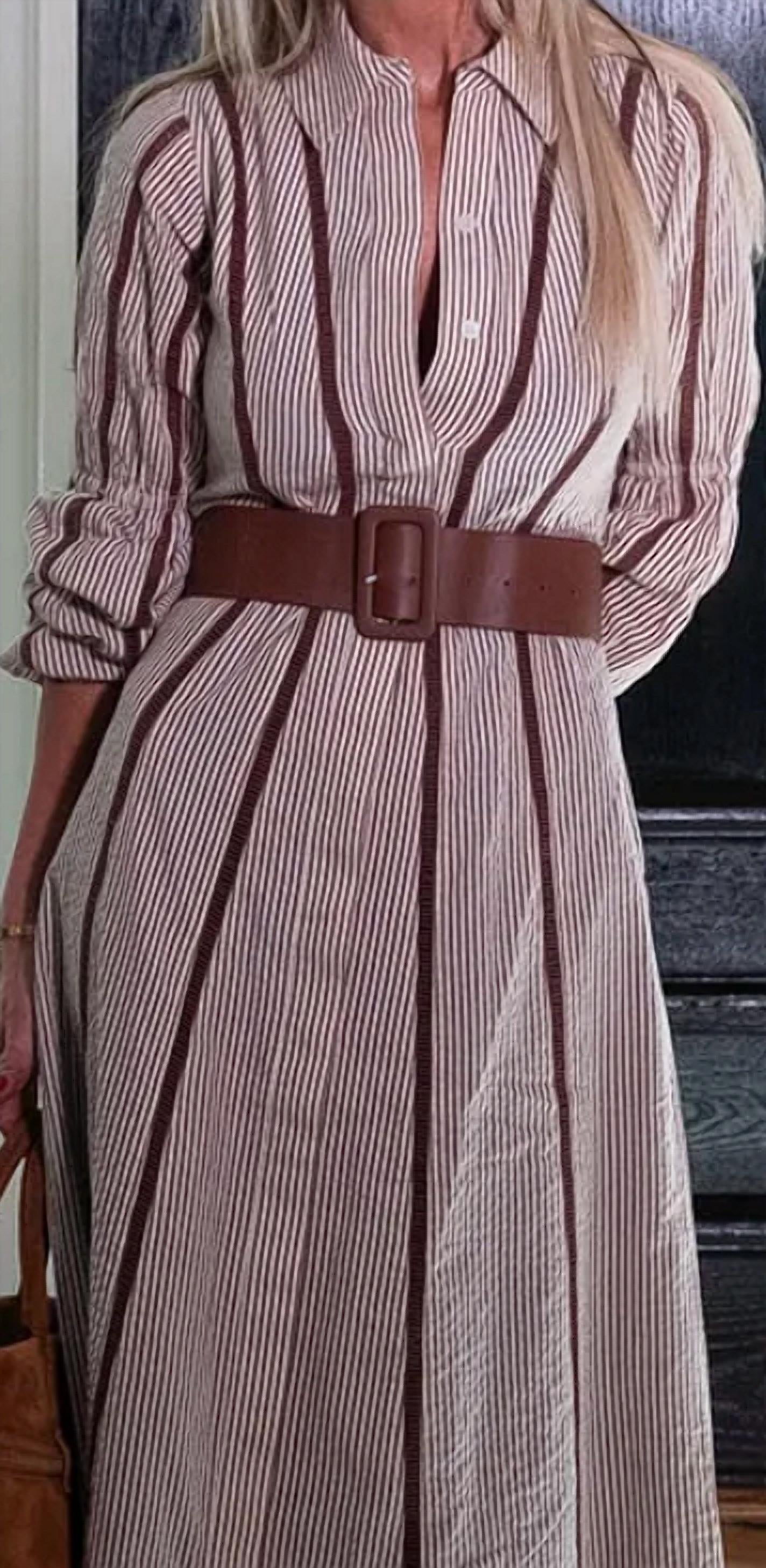 SAIL to SABLE Belted Shirt Dress in white chocolate - women's dress - alternate view