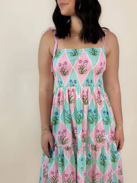 Peach Love - Rhombus Smocked Tier Maxi Dress