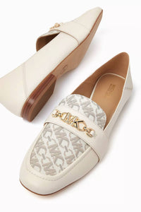 MICHAEL KORS Women's Tiffanie Logo Print Canvas Flat Loafer in vanilla - women's flats - detail view