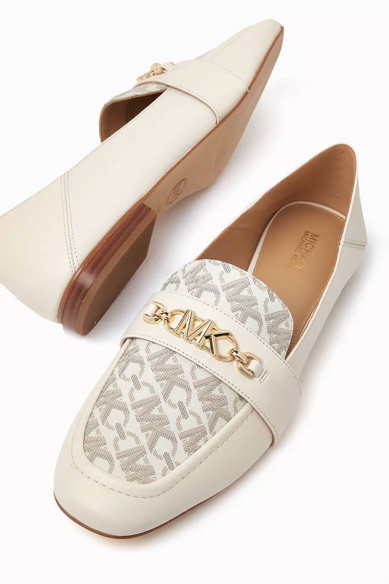 MICHAEL KORS Women's Tiffanie Logo Print Canvas Flat Loafer in vanilla - women's flats - detail view