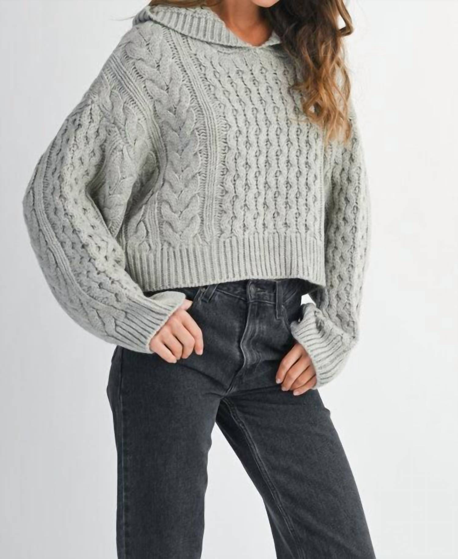 Mable - Lauren Cable Knit Hoodie Sweater