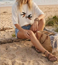 Sewn And Seen - Bird Graphic Lightweight Sweater Top