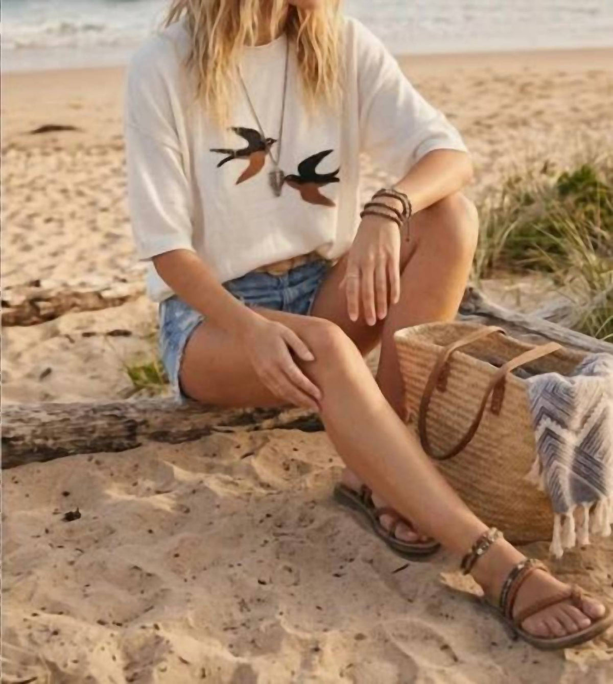 Sewn And Seen - Bird Graphic Lightweight Sweater Top