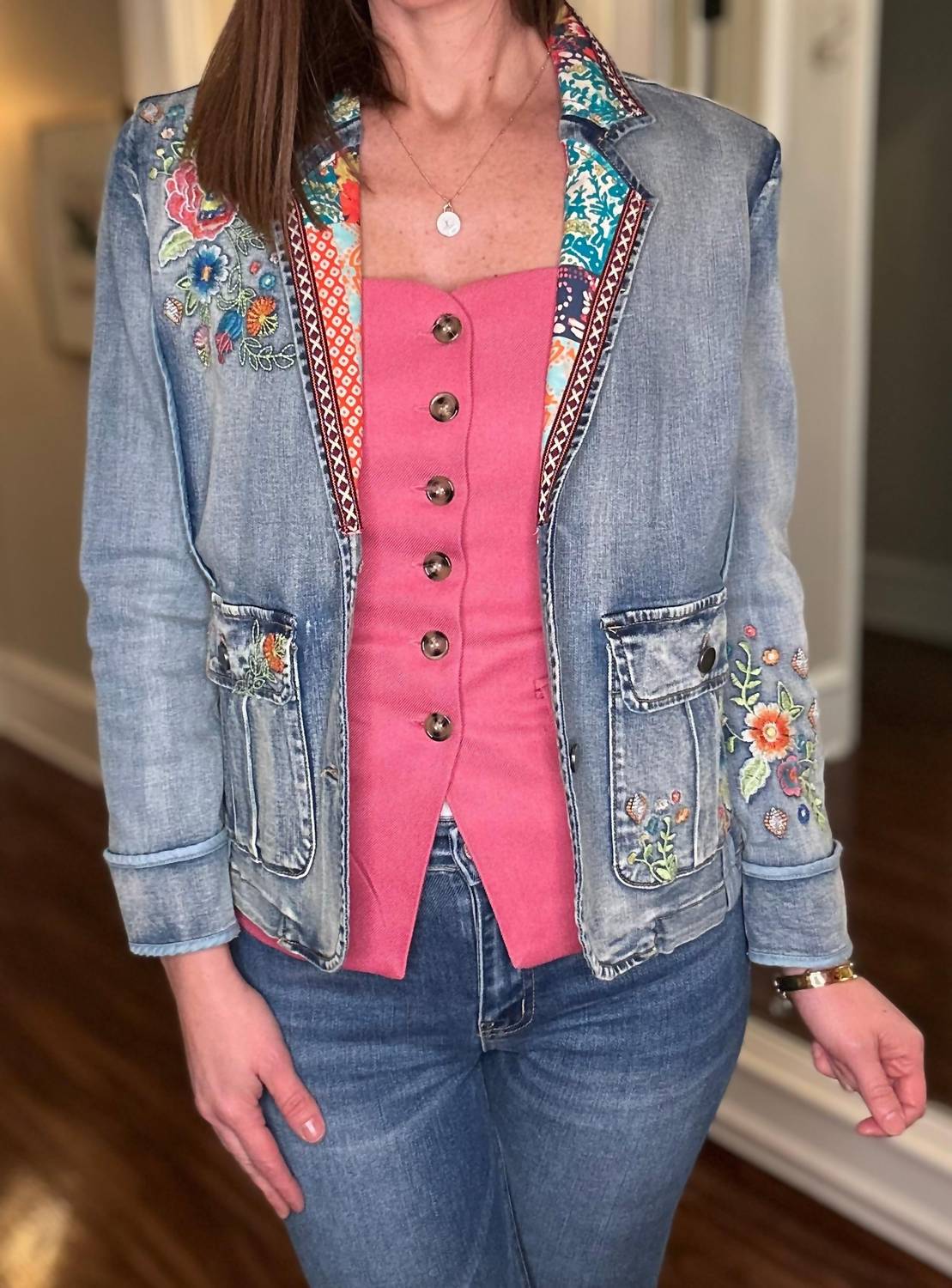 Tru Luxe - Embroidered Denim Jacket