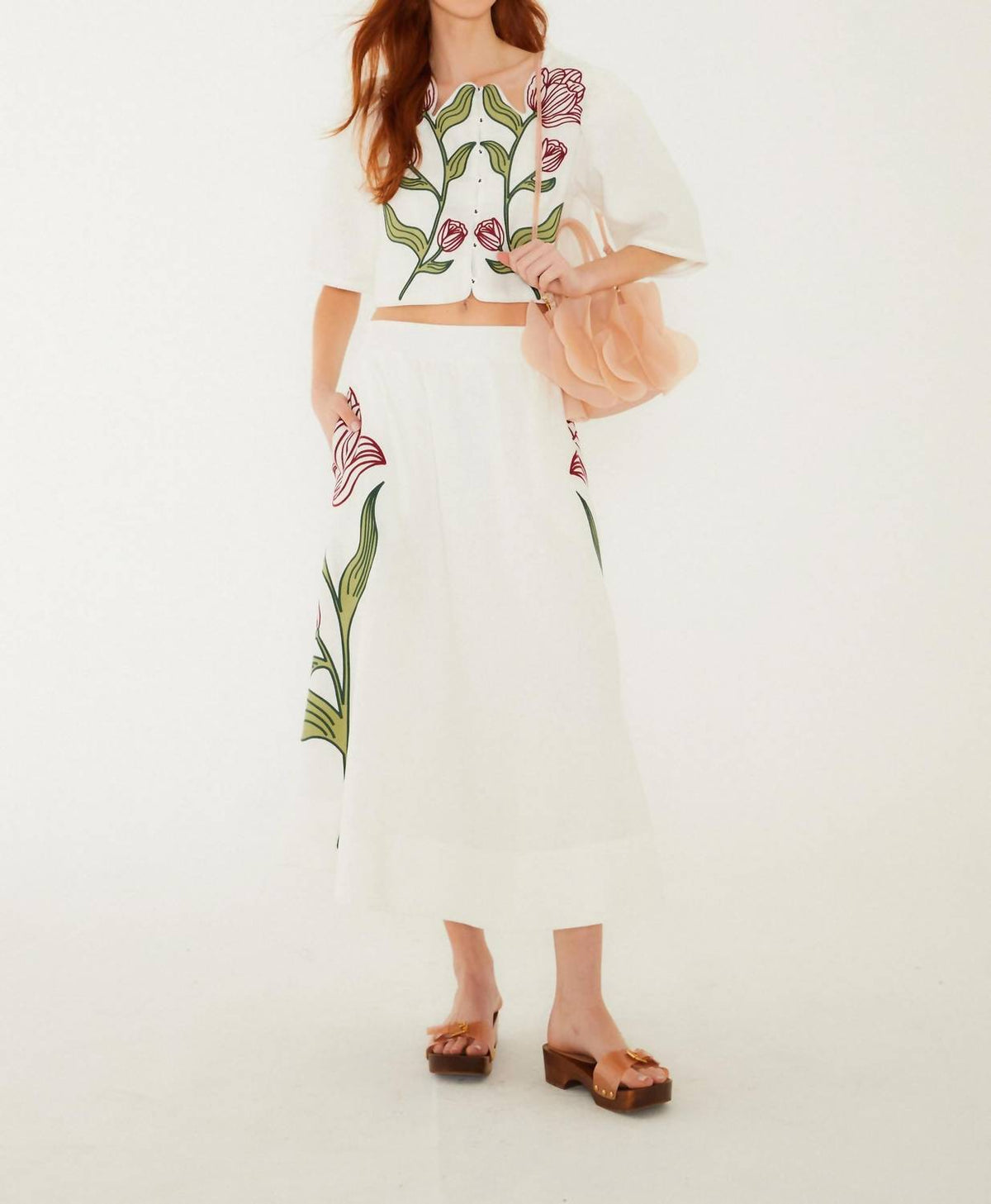 Farm Rio - Flower Embroidered Crop Top