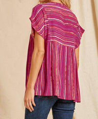 Andree By Unit - Striped Babydoll Embroidered Top
